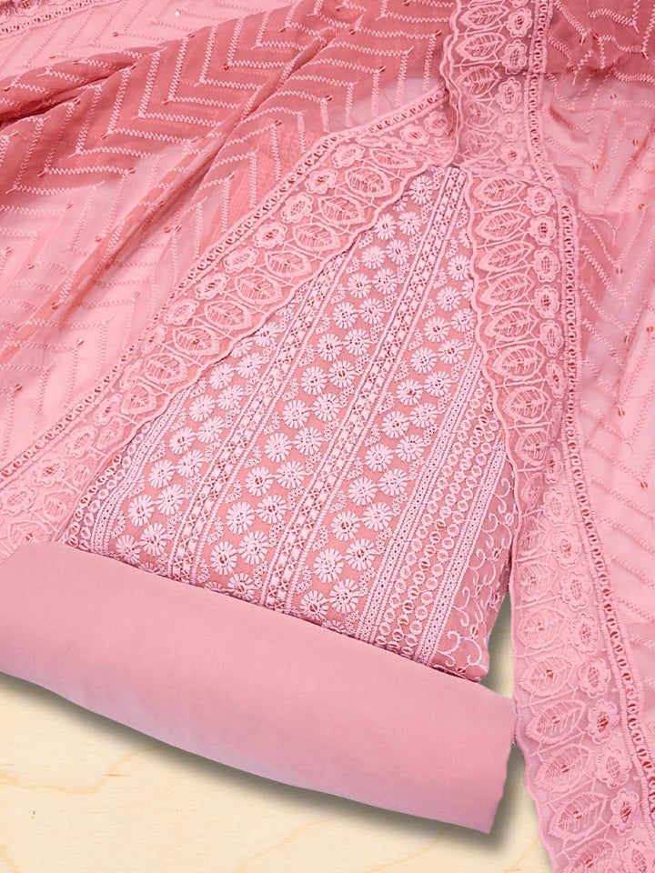Chikankari Schiffli Dress Material with Mirror, Cut-Dana Embroidery & Scalloped Lace