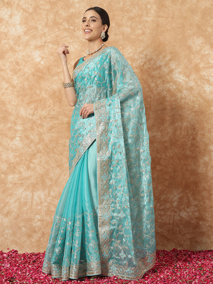 Gota Patti Jaal Embroidered Party wear Tissue Saree