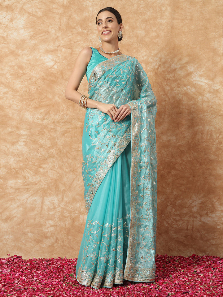 Gota Patti Jaal Embroidered Party wear Tissue Saree