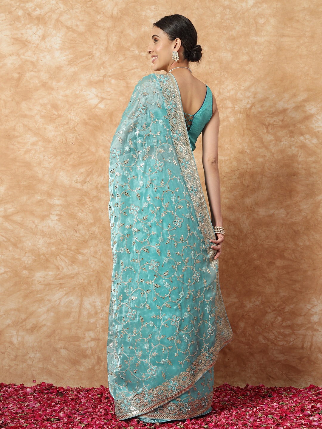 Gota Patti Jaal Embroidered Party wear Tissue Saree