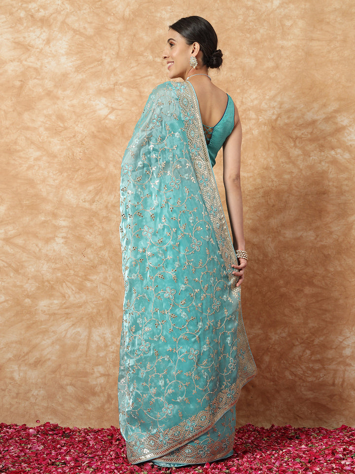 Gota Patti Jaal Embroidered Party wear Tissue Saree