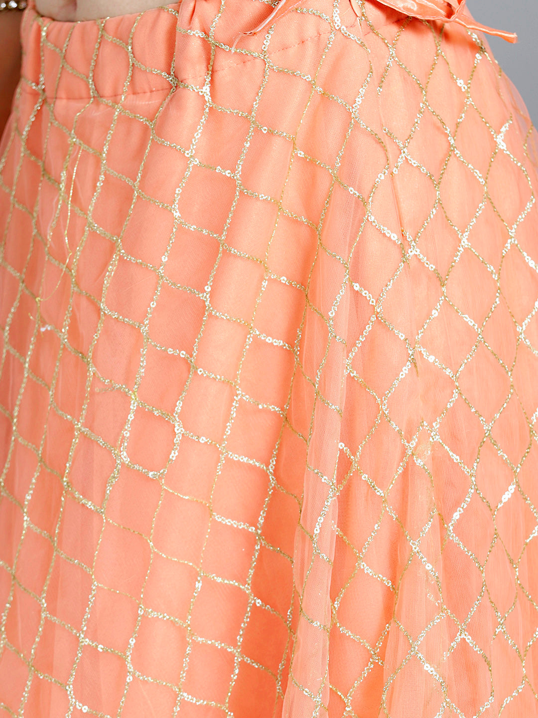Layered Sequinned Lehenga with Tassles Embroidered Blouse