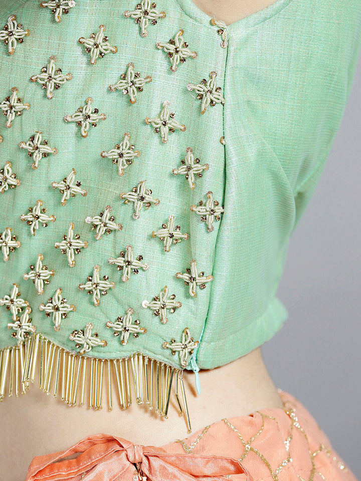 Layered Sequinned Lehenga with Tassles Embroidered Blouse