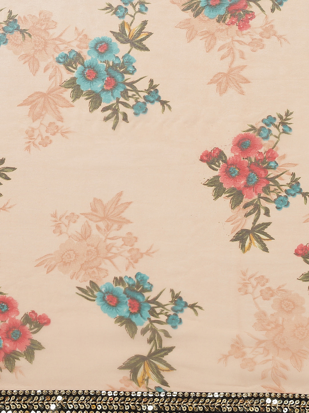 Pastel Peach Georgette Floral Print Saree with Embellished Border