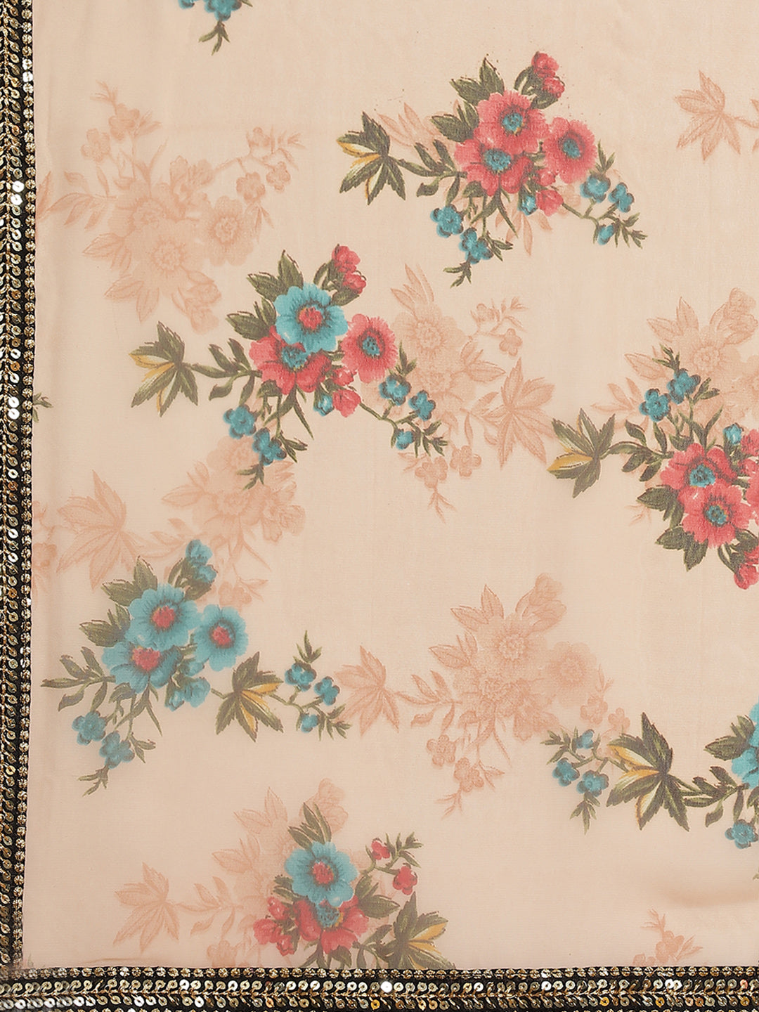 Pastel Peach Georgette Floral Print Saree with Embellished Border