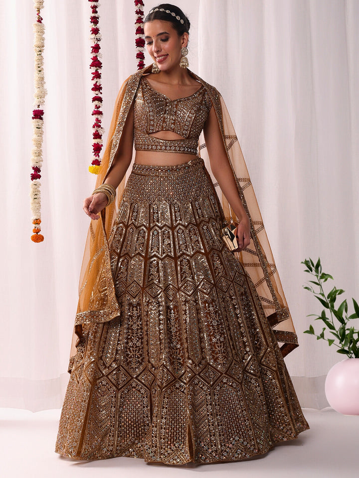 Chhabra 555 Sequin Zari Embroidered Lehenga Set with Stylized Cut-work Choli & Embellished Dupatta