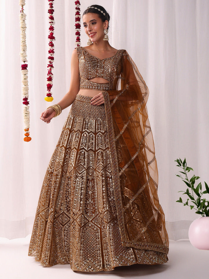 Chhabra 555 Sequin Zari Embroidered Lehenga Set with Stylized Cut-work Choli & Embellished Dupatta
