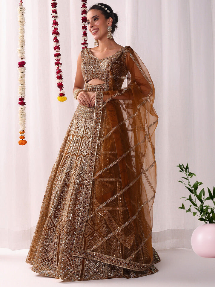 Chhabra 555 Sequin Zari Embroidered Lehenga Set with Stylized Cut-work Choli & Embellished Dupatta