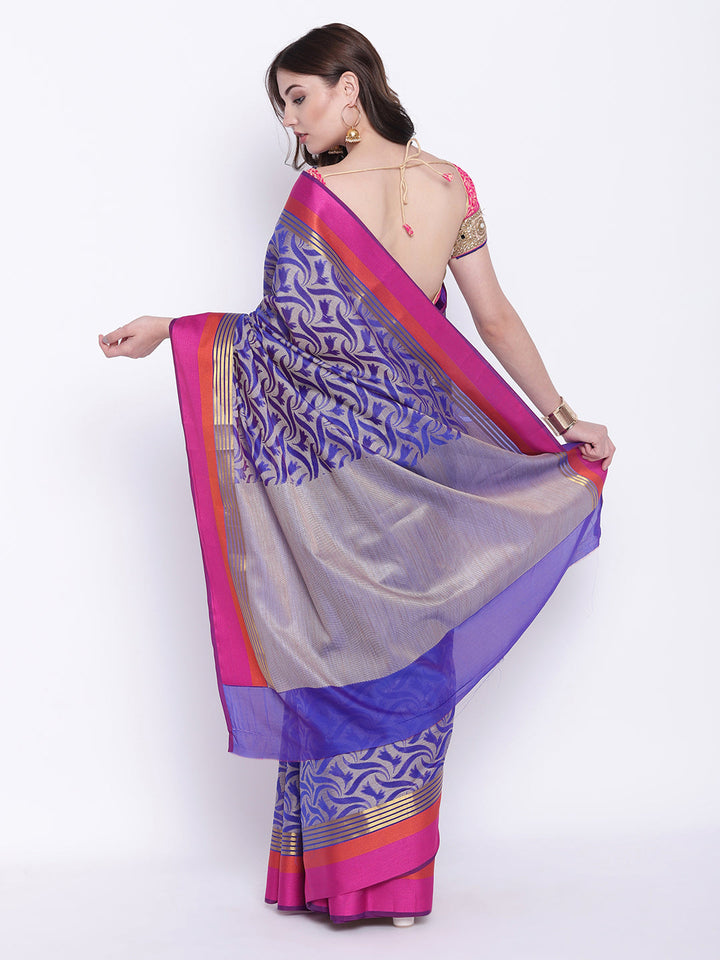 Banarasi Silk Saree with Abstract Weaving and Multicolor Stripes