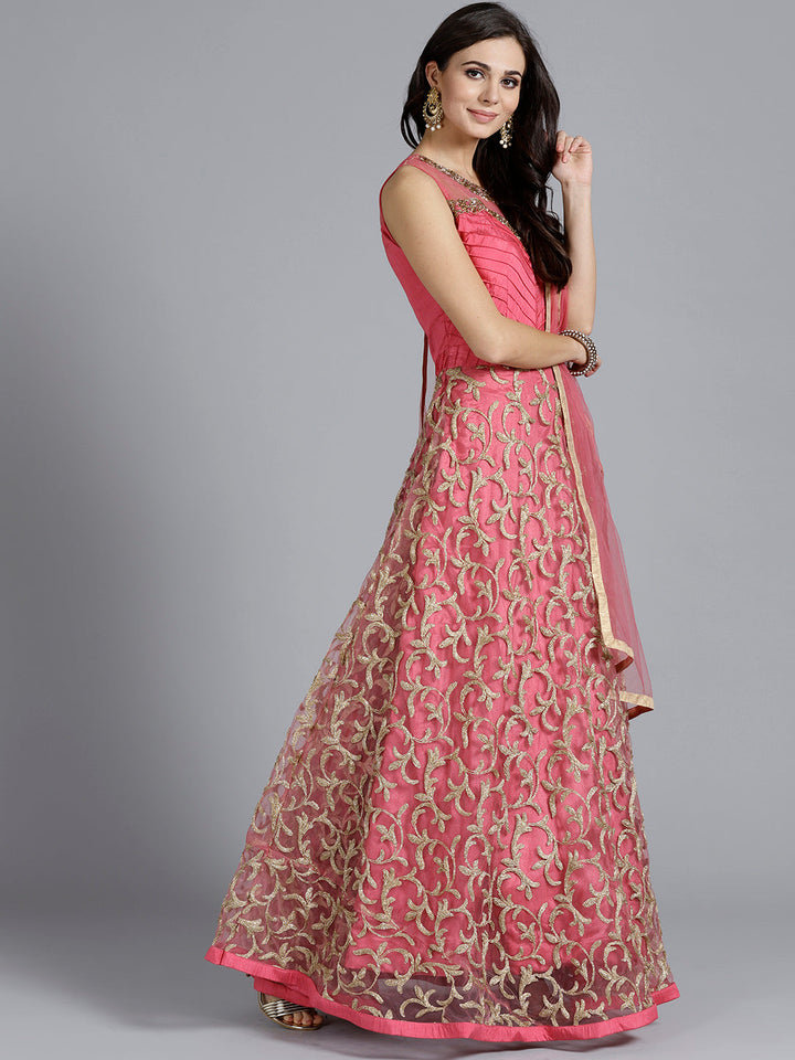 Zircon Embellished Gown with Zari Floral Motifs