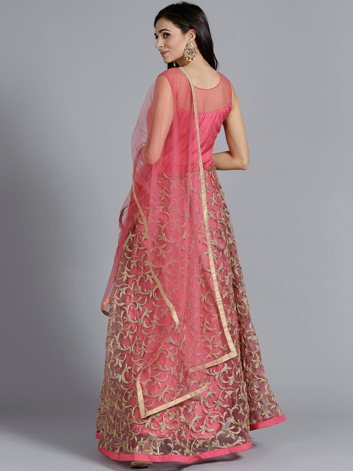 Zircon Embellished Gown with Zari Floral Motifs
