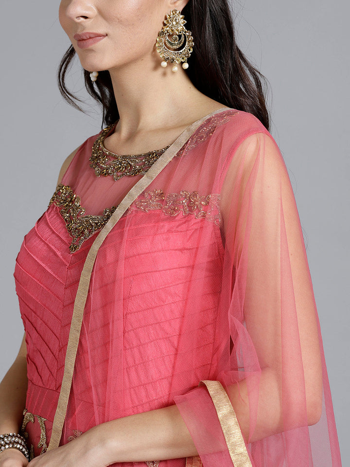 Zircon Embellished Gown with Zari Floral Motifs