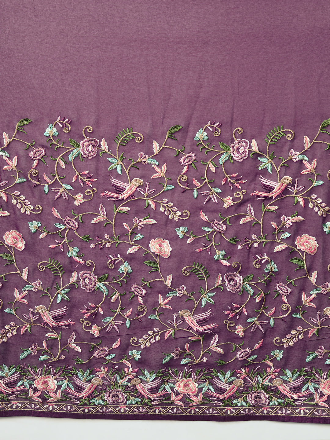 Purple Parsi Resham Embroidery Saree with Intricate Floral Motifs