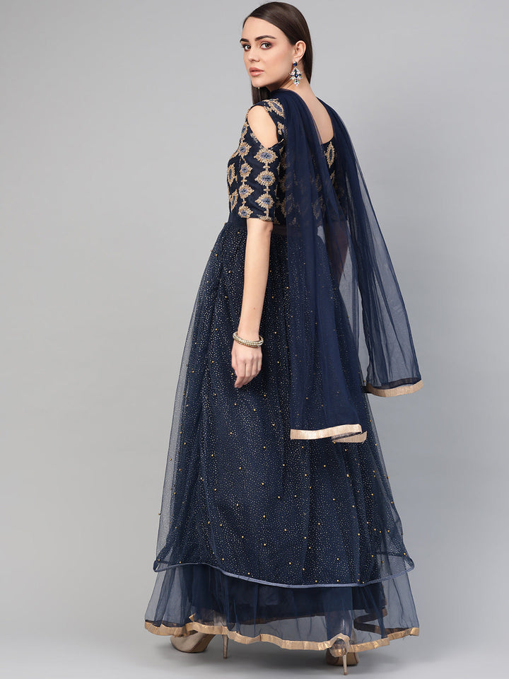 Embroidered Cocktail Gown with Shimmer Floral Foil Print