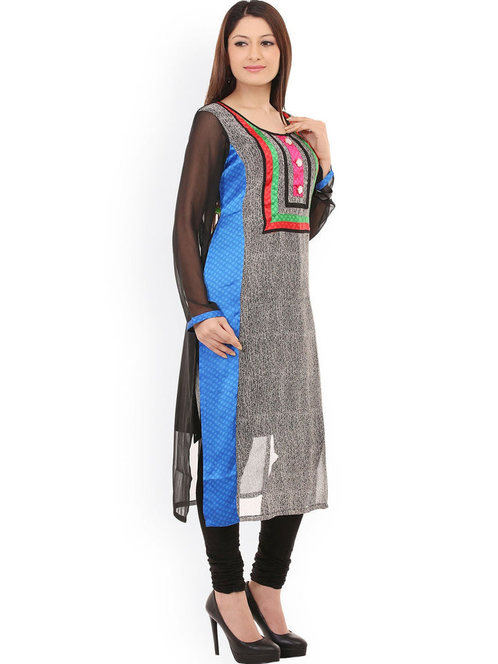 Grey & Black Georgette Casual Straight Readymade Kurti