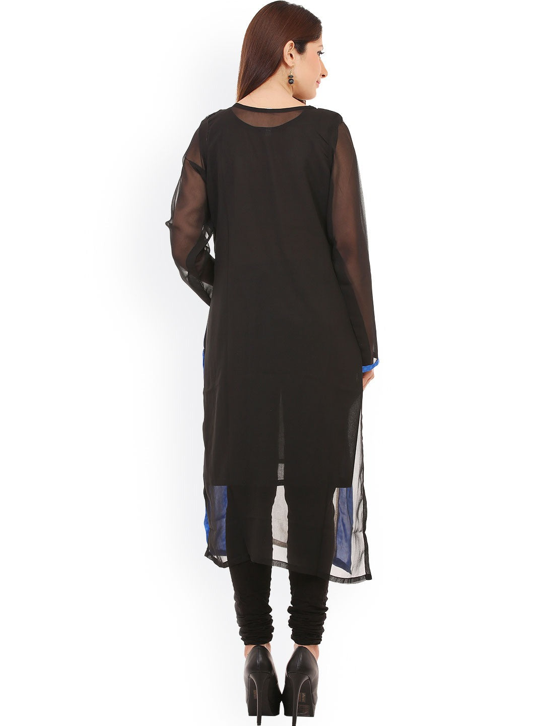 Grey & Black Georgette Casual Straight Readymade Kurti