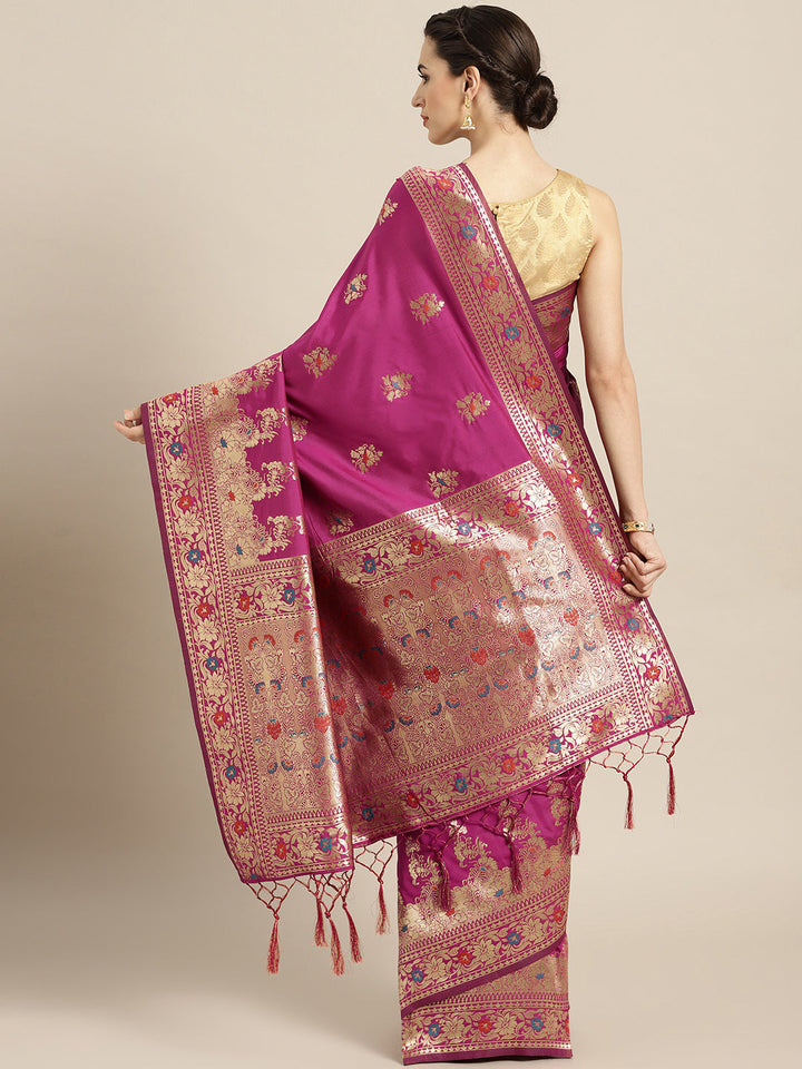 Banarasi Handloom Silk Saree with Floral Meenakari and Jhalar