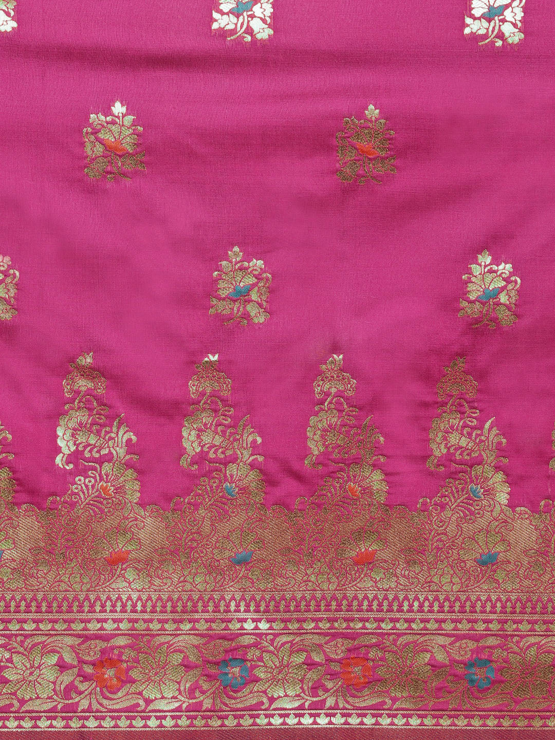 Banarasi Handloom Silk Saree with Floral Meenakari and Jhalar