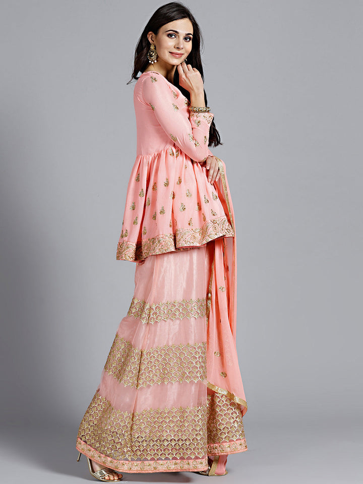 Peplum Style Kurta with Embroidered Sharara