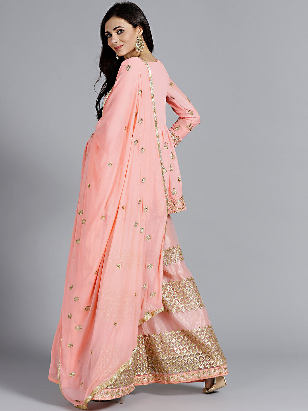 Peplum Style Kurta with Embroidered Sharara