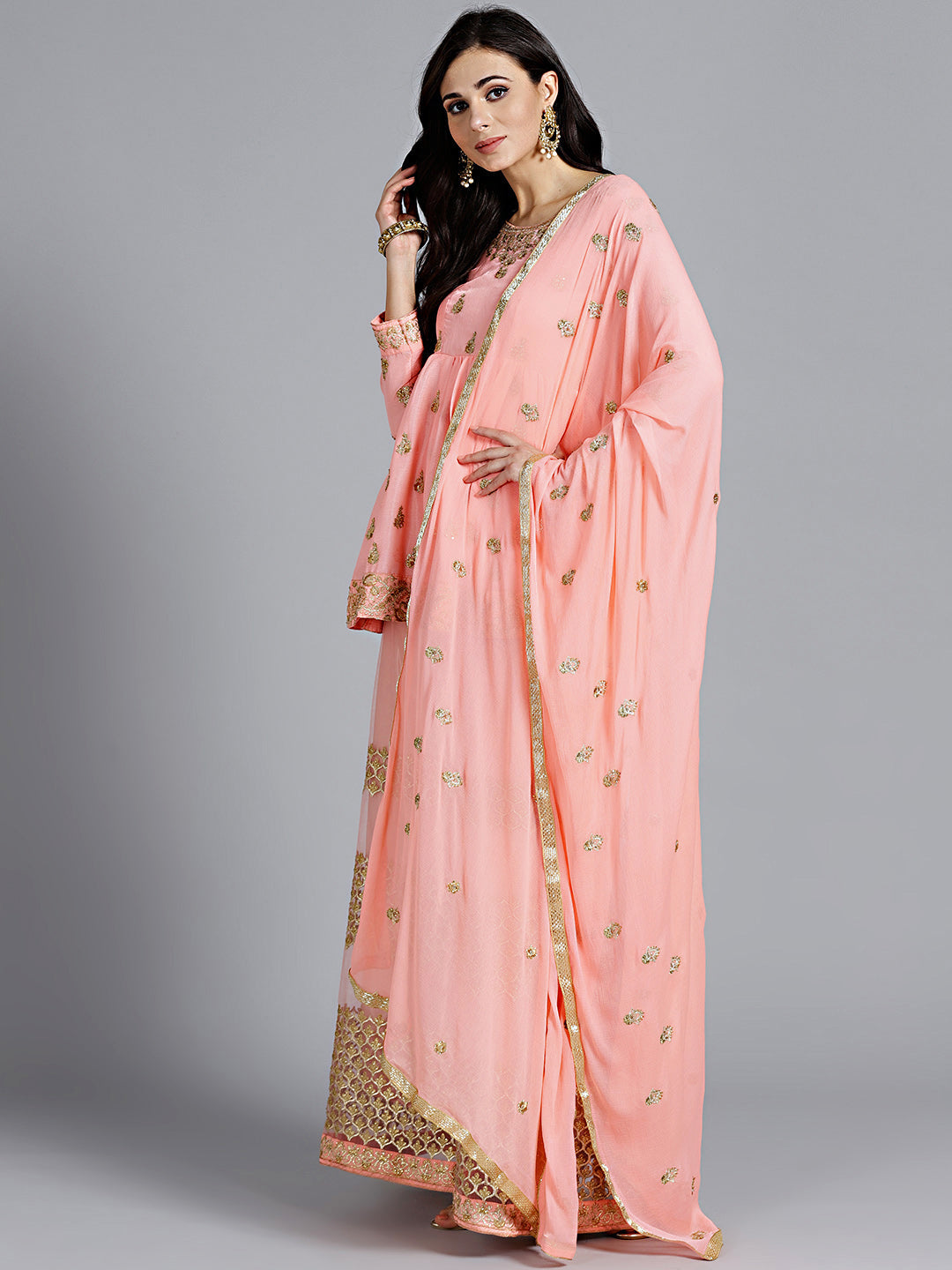 Peplum Style Kurta with Embroidered Sharara