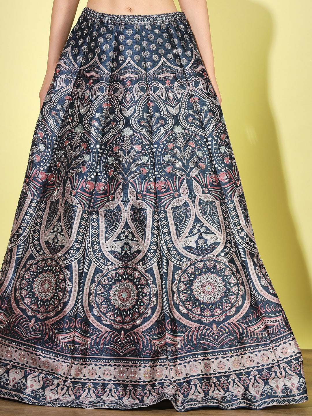 Kalamkari Inspired Digital Print Silk Lehenga Choli with Dupatta