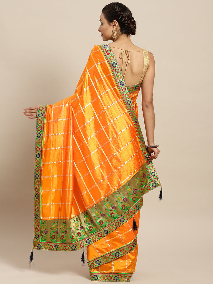 Patola Silk Checked Saree with Meenakari Zari Woven Border