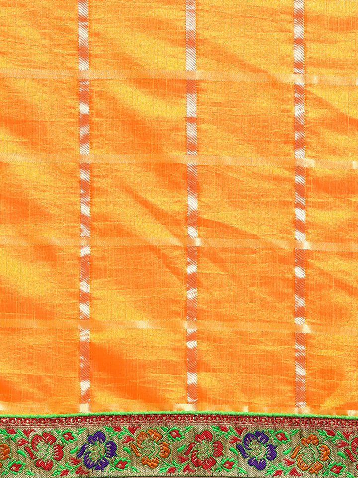 Patola Silk Checked Saree with Meenakari Zari Woven Border