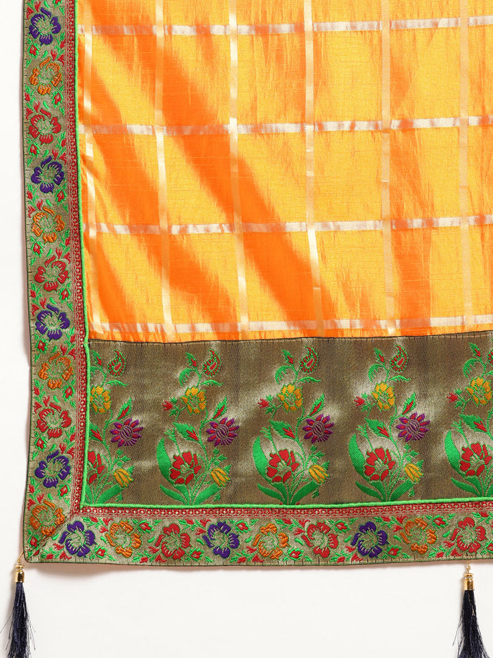 Patola Silk Checked Saree with Meenakari Zari Woven Border