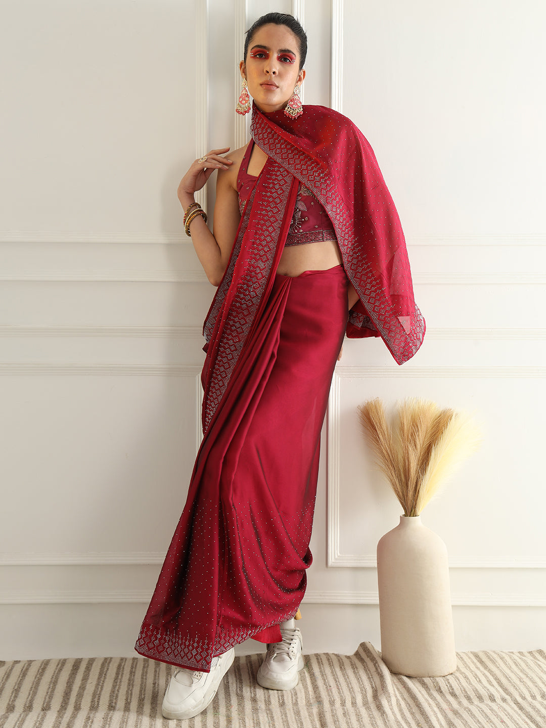 Georgette Cocktail Party Wear Saree with Crystal Embellishments