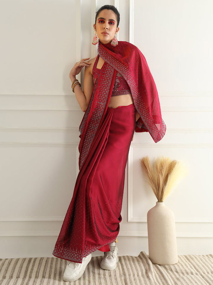 Georgette Cocktail Party Wear Saree with Crystal Embellishments