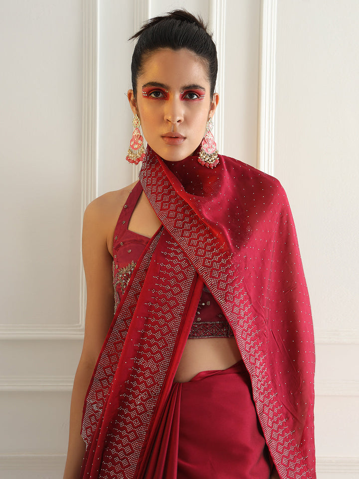 Georgette Cocktail Party Wear Saree with Crystal Embellishments