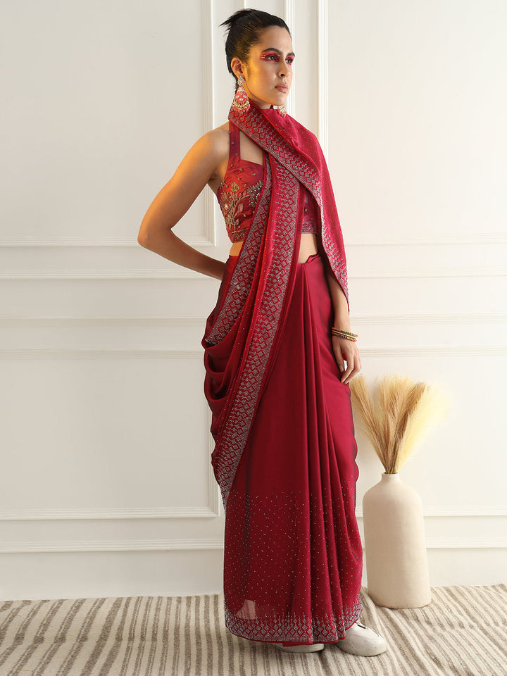Georgette Cocktail Party Wear Saree with Crystal Embellishments