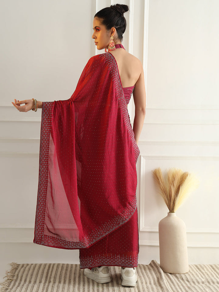 Georgette Cocktail Party Wear Saree with Crystal Embellishments