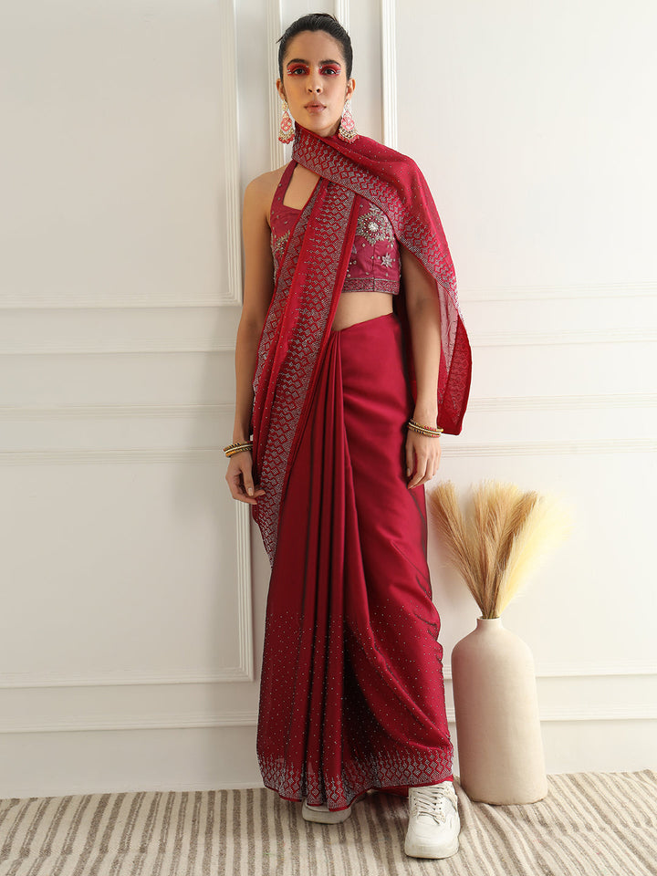 Georgette Cocktail Party Wear Saree with Crystal Embellishments