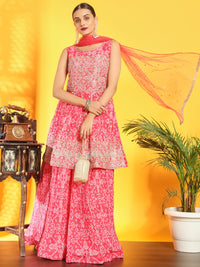 Chhabra 555 Bandhani Print Pleated Lehenga with Peplum Embroidered Kurta & Sequinned Dupatta