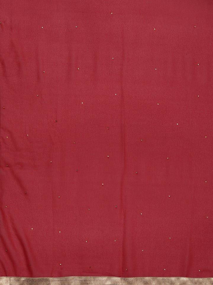 Bridal Maroon Cutdana & Stones Embellished Kurta Palazzo Dupatta Set