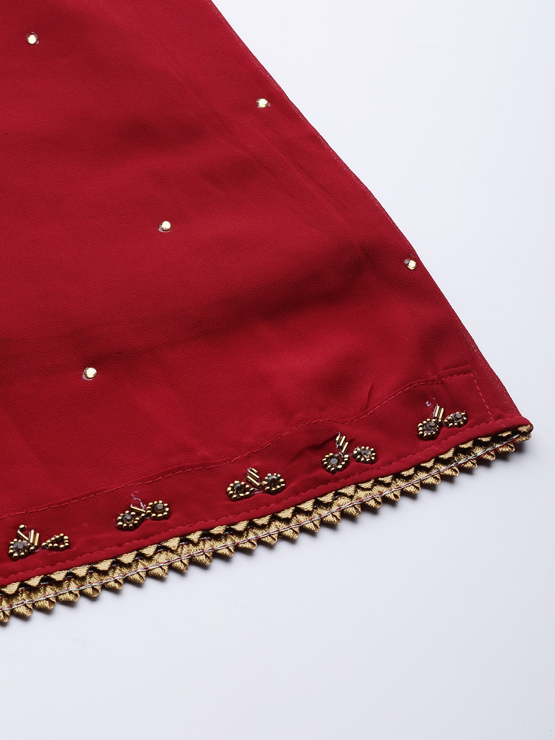 Bridal Maroon Cutdana & Stones Embellished Kurta Palazzo Dupatta Set
