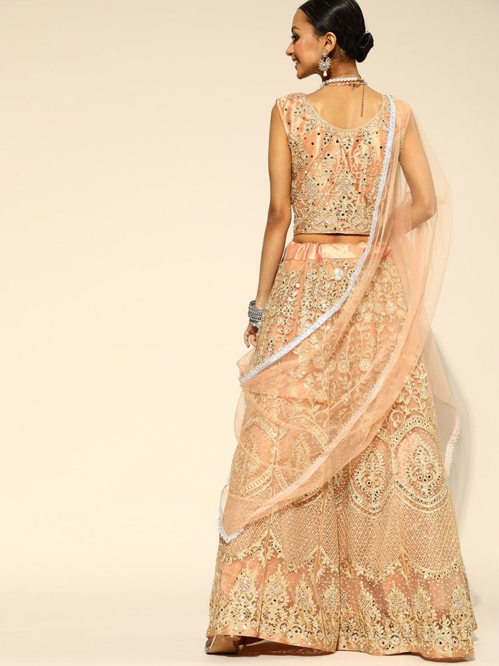 Peach Kalidar Lehanga Choli With Mirror & Zari Work