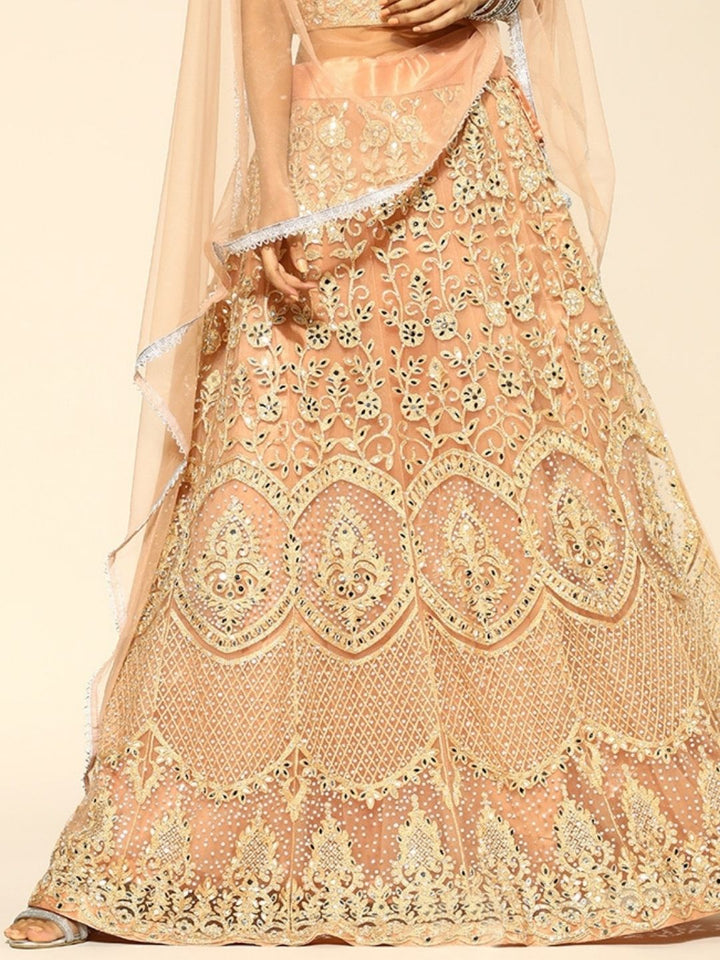 Peach Kalidar Lehanga Choli With Mirror & Zari Work