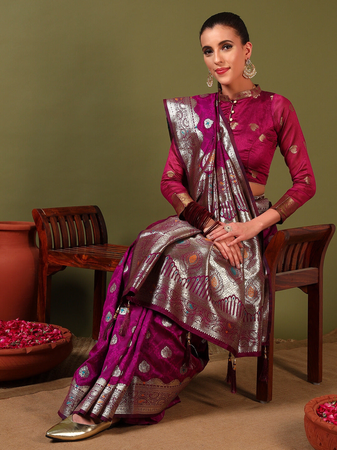 Chhabra 555 Ethnic Handloom Banarasi Brocade Silk Saree with Gold Zari Meenakari Paisley Weaving