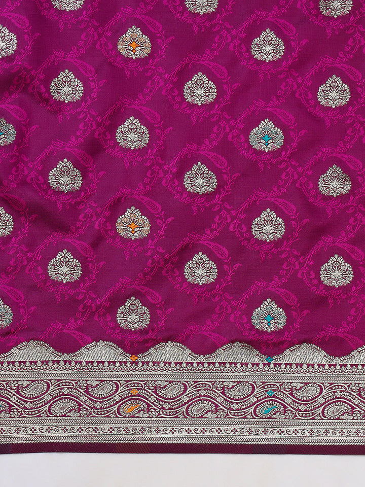 Ethnic Handloom Banarasi Brocade Silk Saree with Gold Zari Meenakari Paisley Weaving