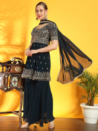 Chhabra 555 Heeramandi Inspired Festive Georgette Set with Choli Cut Peplum Kurta & Pleated Sharara