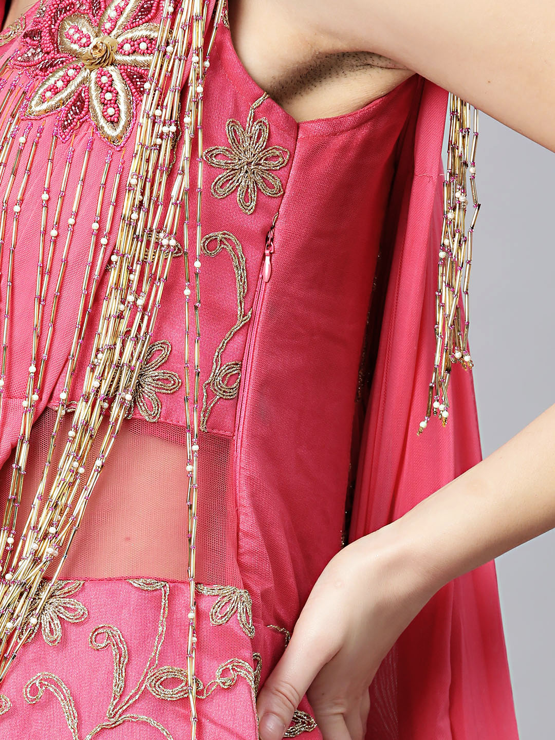 Layered Cocktail Gown with Attached Ruffled Dupatta