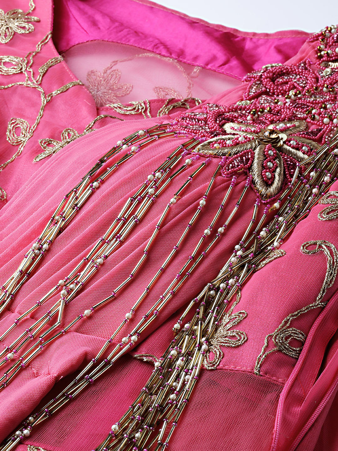 Layered Cocktail Gown with Attached Ruffled Dupatta