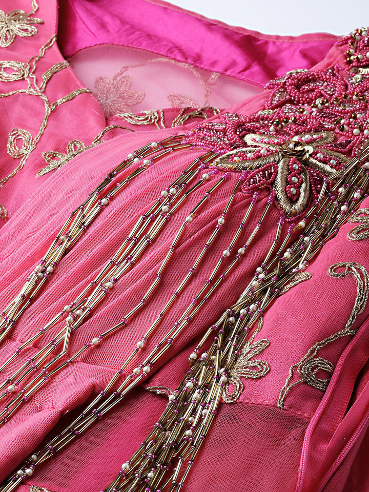 Layered Cocktail Gown with Attached Ruffled Dupatta