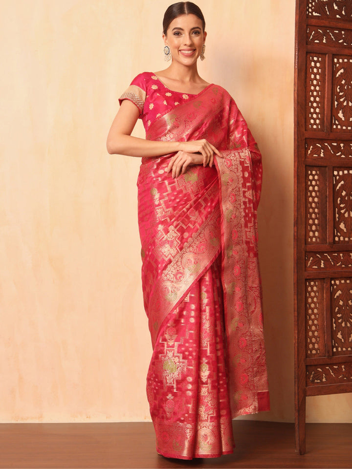 Magenta Resham Meenakari Traditional Chanderi Silk Saree