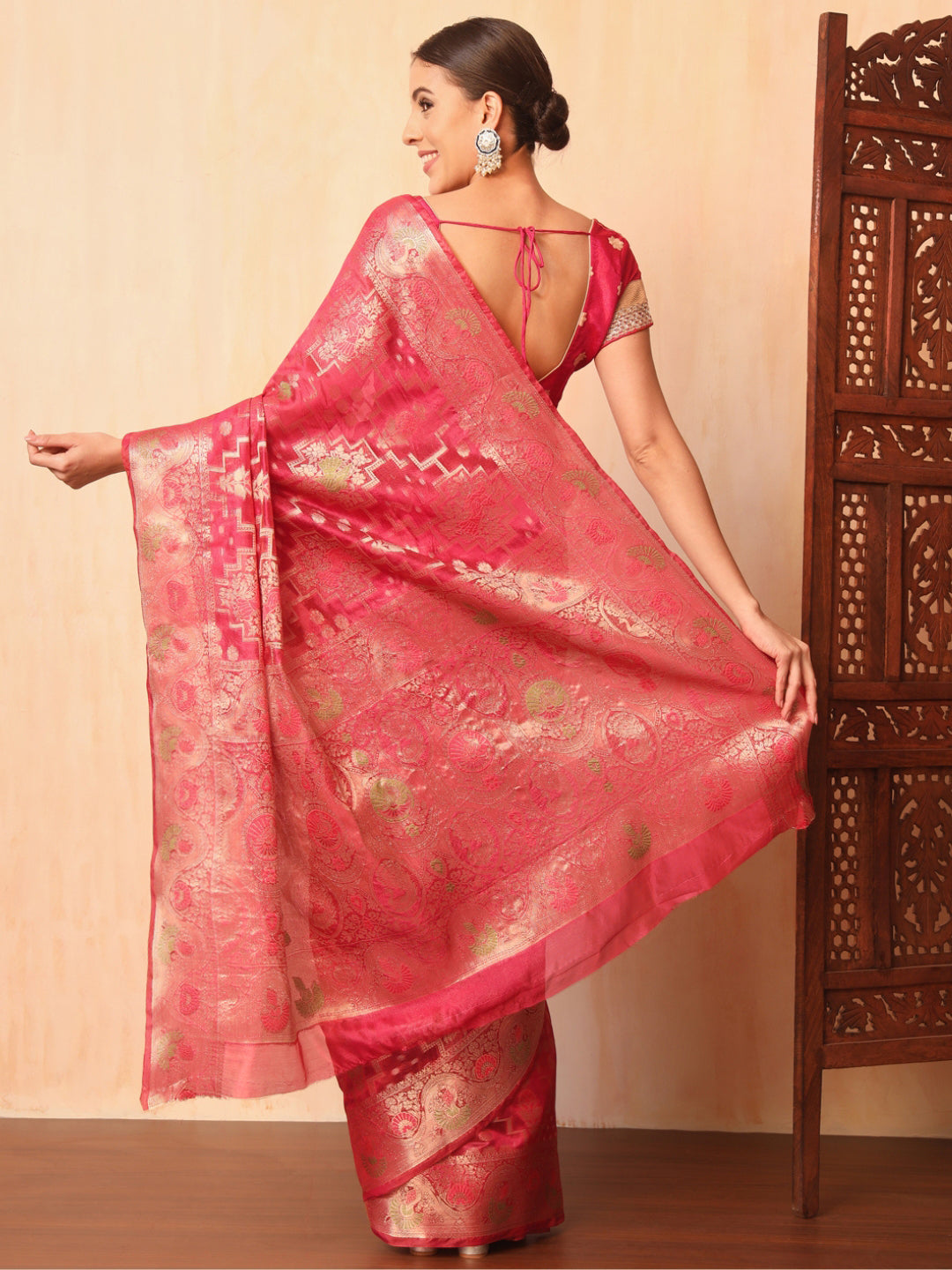 Magenta Resham Meenakari Traditional Chanderi Silk Saree