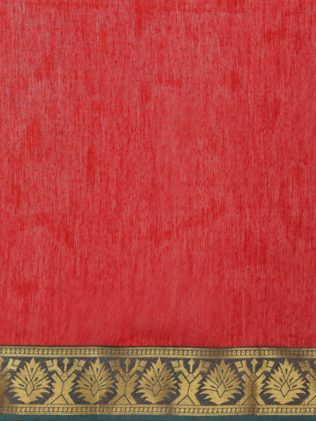 Red Chanderi Silk Saree with Contrast Zari Woven Border