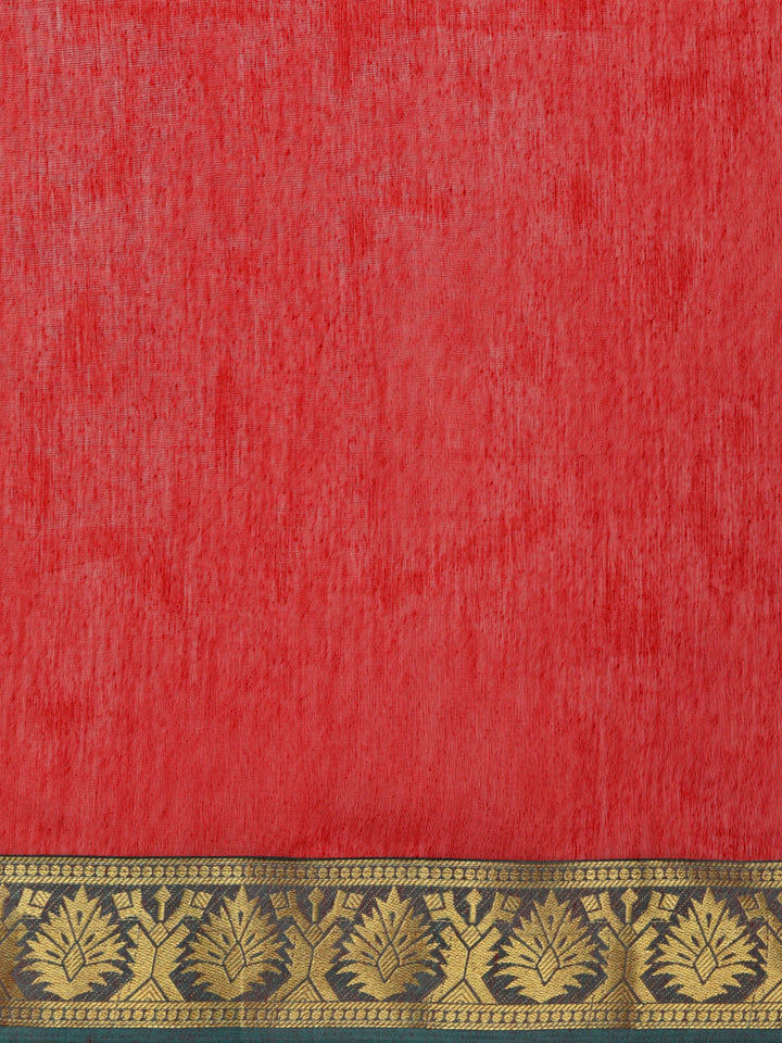 Red Chanderi Silk Saree with Contrast Zari Woven Border